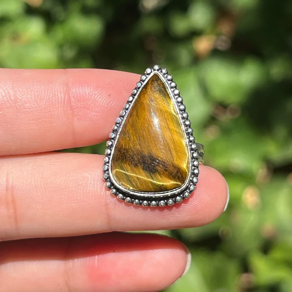 Size 8.75 925 silver plated‎ yellow tiger eye ring